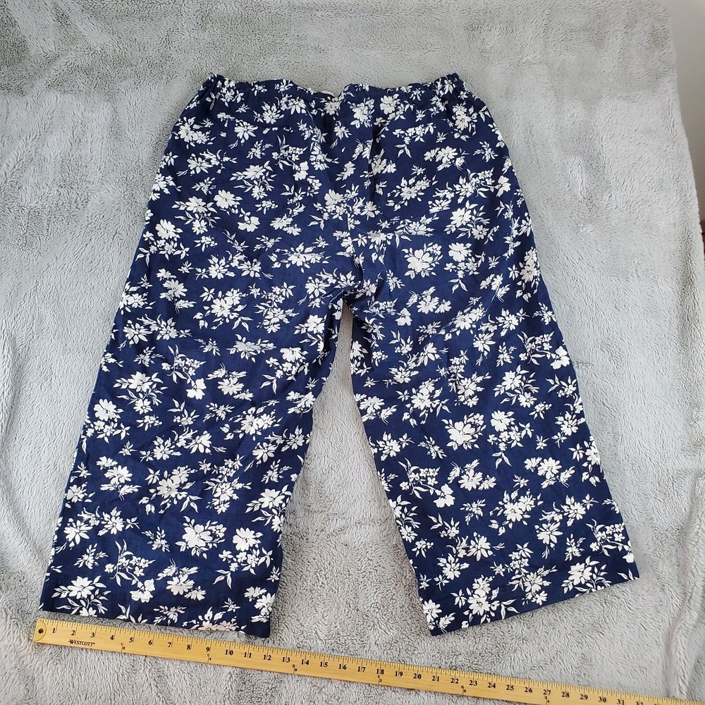 Lauren Ralph Lauren Linen Pants Womens XL Floral Wide Leg Tassel Drawstring Blue